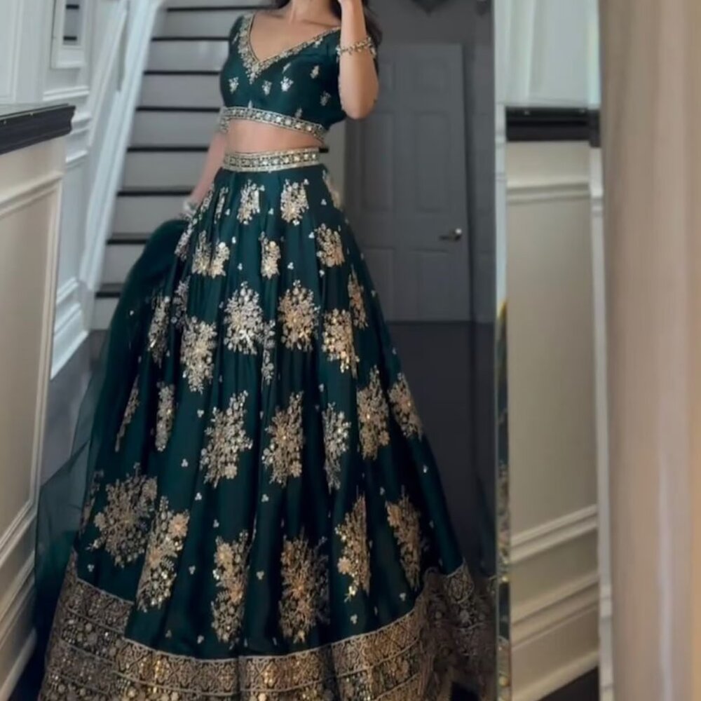 Mehandi special green lehenga choli for wedding wear, indian ethnic lehenga,desi
